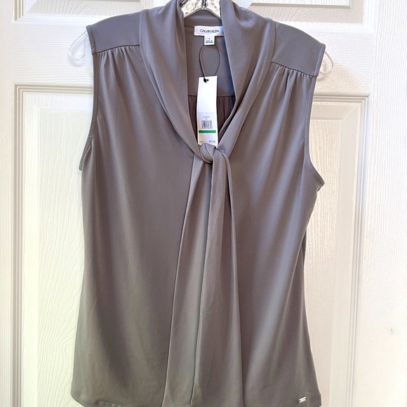 Calvin Klein Sleeveless V-Neck Shell with Tie – Gray (“Tin”) – Size Large – NWT - Picture 1 of 6